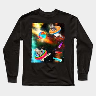 Cat Having A Pool Party In Space Long Sleeve T-Shirt